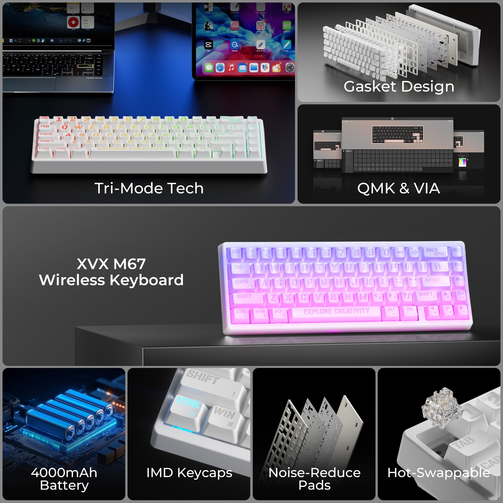 M67 JadeStone Miami Tri-Mode RGB Mechanical Keyboard