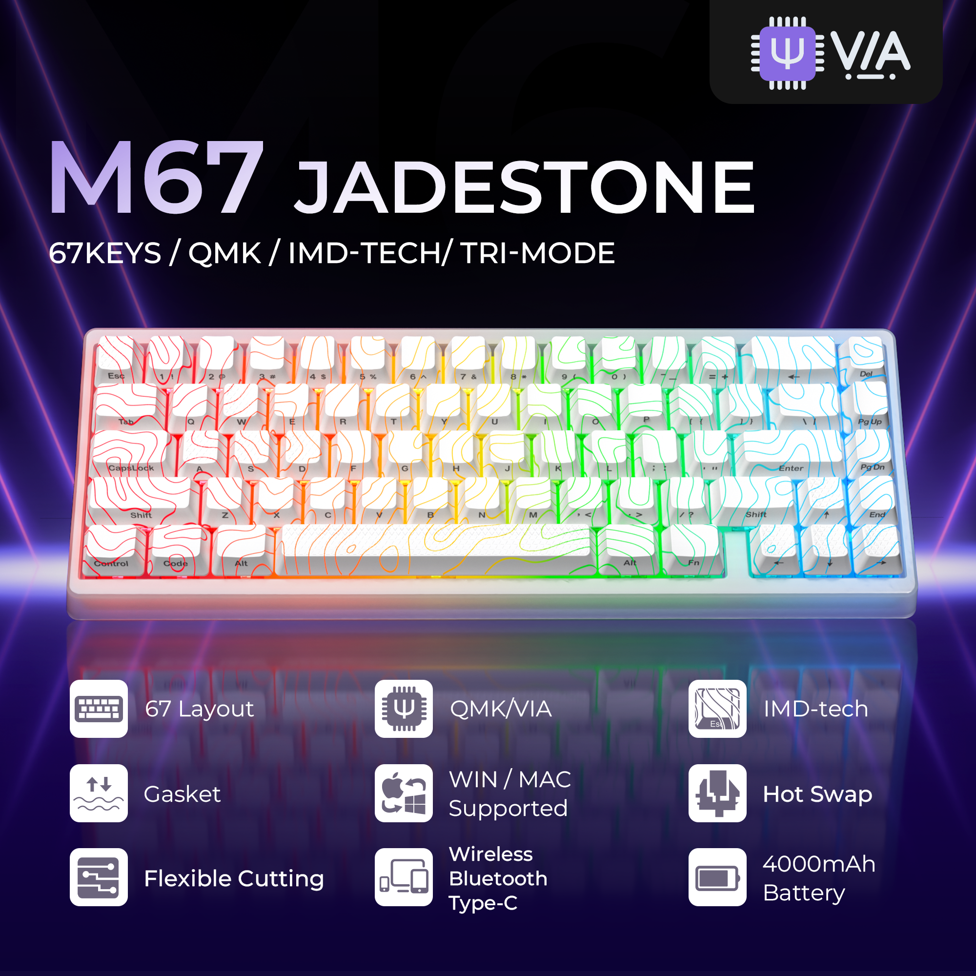 M67 JadeStone Stellar White Tri-Mode RGB Mechanical Keyboard