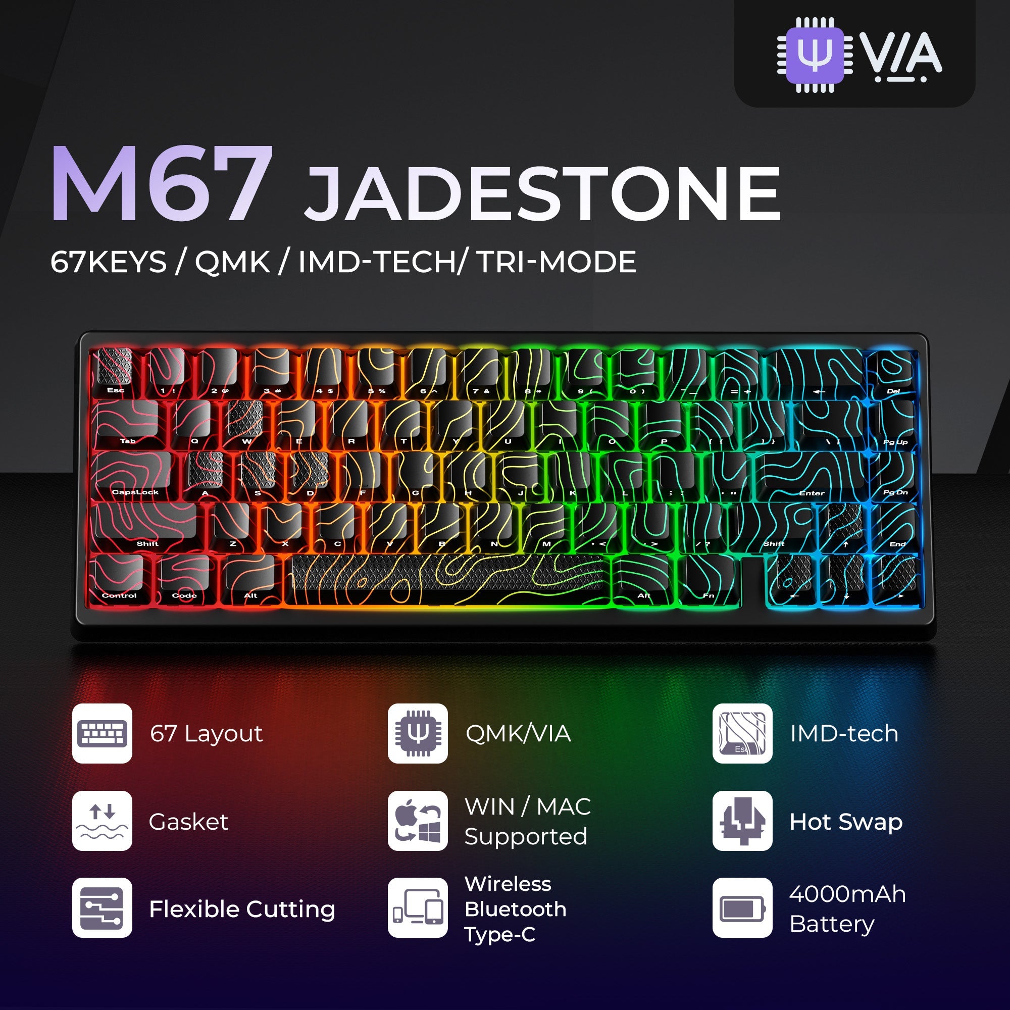 M67 JadeStone Interstellar Black Tri-Mode RGB Mechanical Keyboard