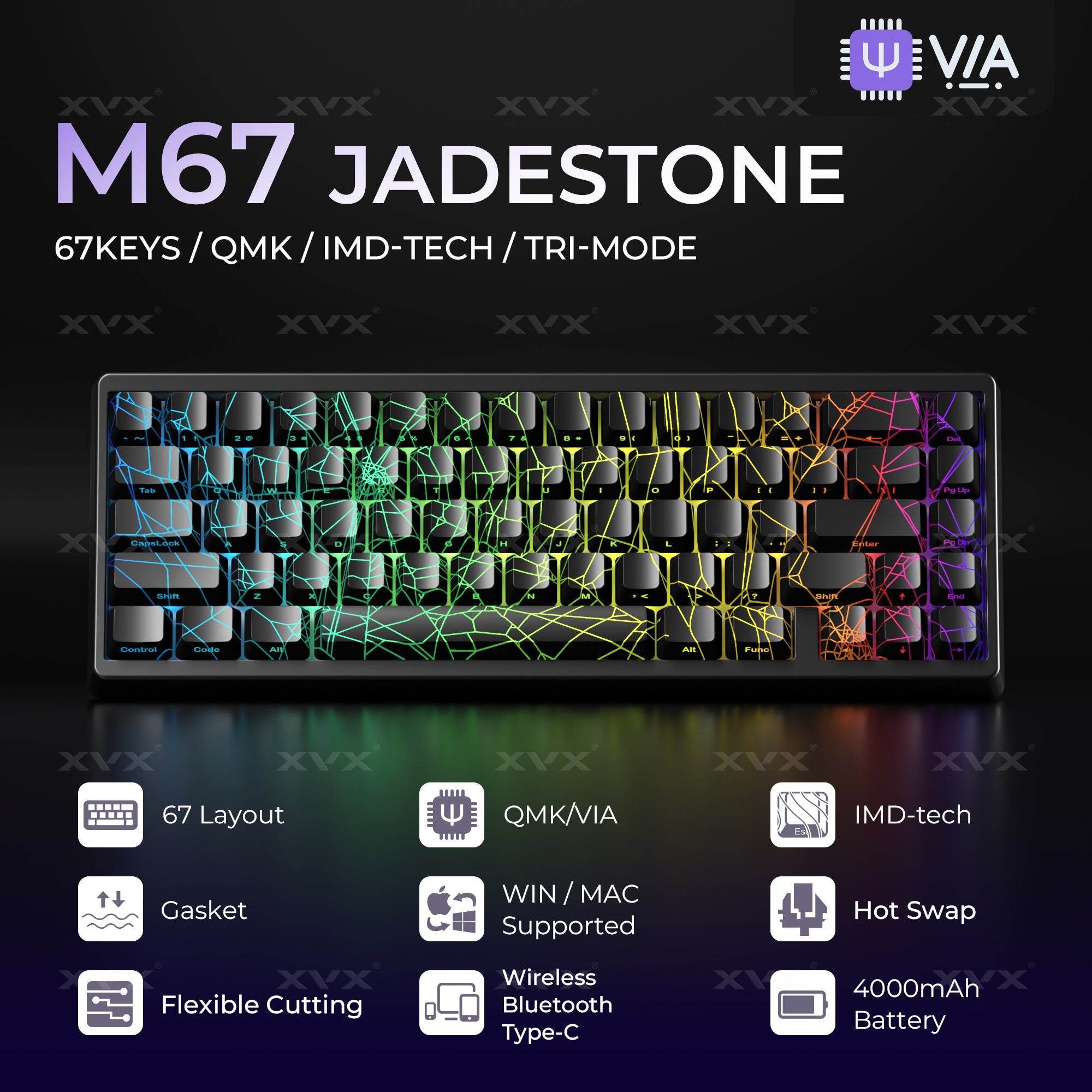 M67 JadeStone Spider Web Tri-Mode RGB Mechanical Keyboard