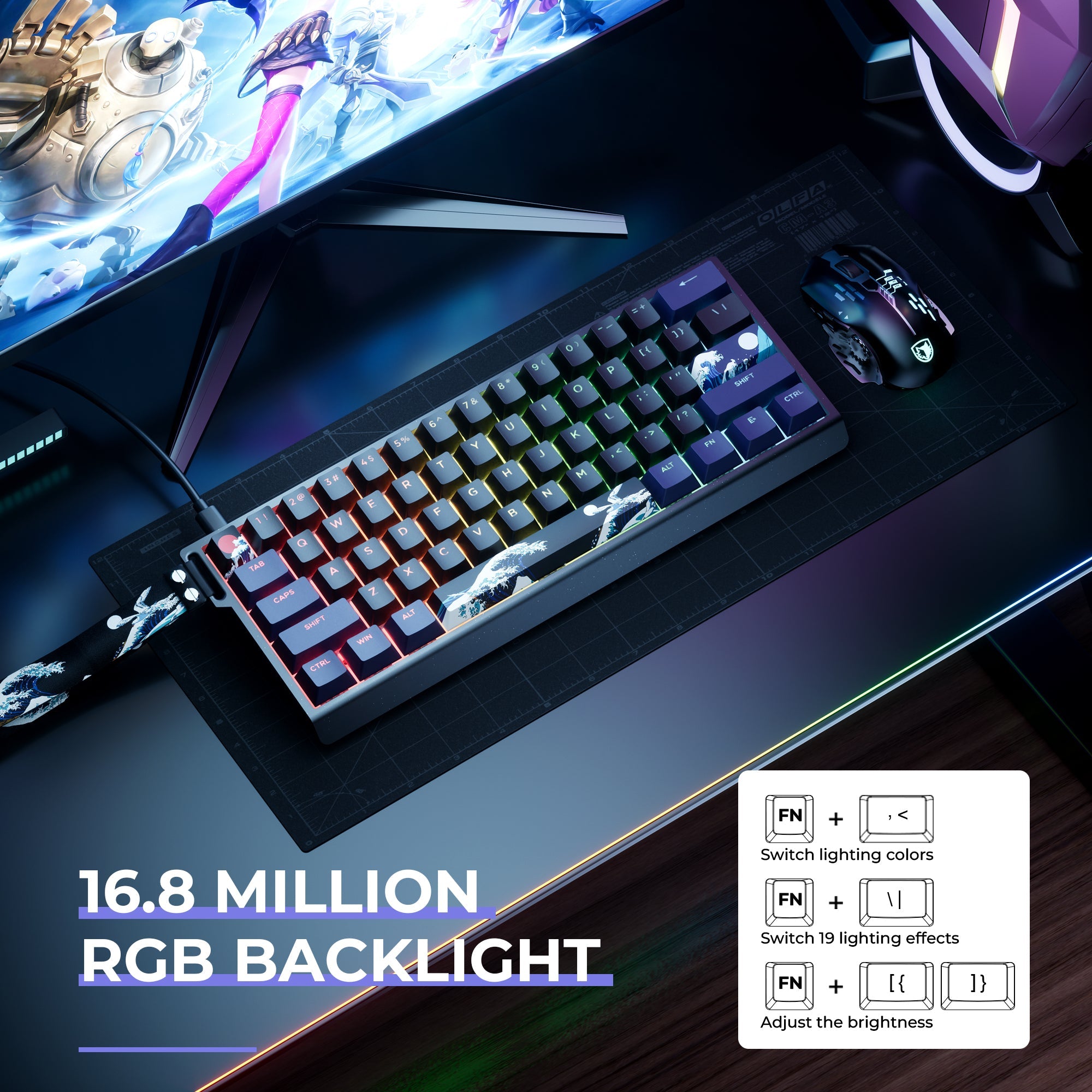 H61 Kanagawa 60% CNC Aluminum Hot-Swappable Wired Mechanical Keyboard